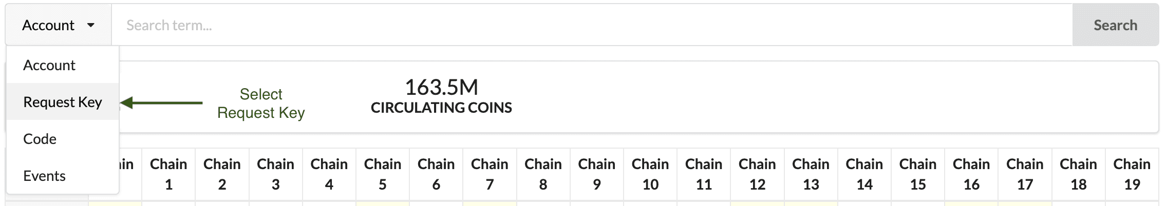 Select Request Key to search for your transaction